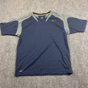 NIKE Team Men’s Baseball Nike Swoosh Graffiti Athletic Shirt Blue/Grey sz: Small